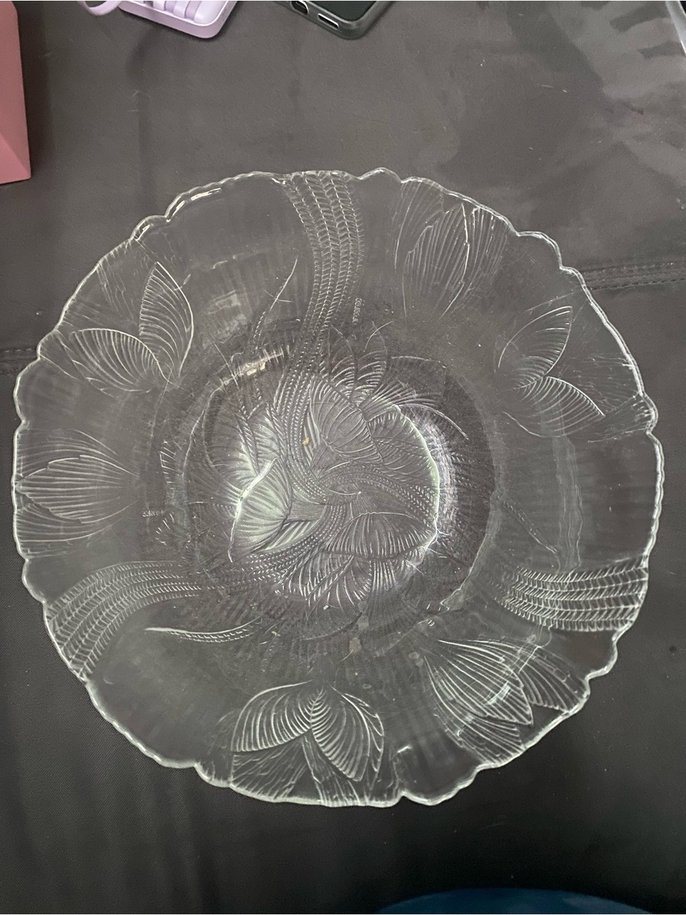 Clear Glass Floral Serving Bowl - Unbranded